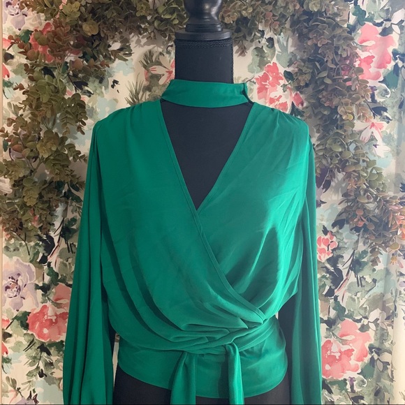 NY&Co | Green Wrap Blouse - Picture 1 of 5